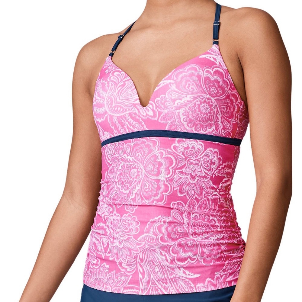 NWOT Free Country Triple Strap Tankini Swim Top - Coral Navy - Large